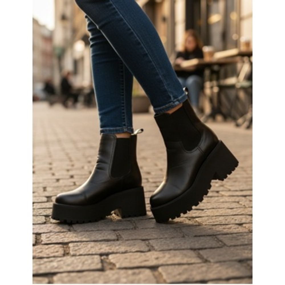Soda Womens 10 Black Chunky Platform Chelsea Boots Lug Sole Ankle Booties